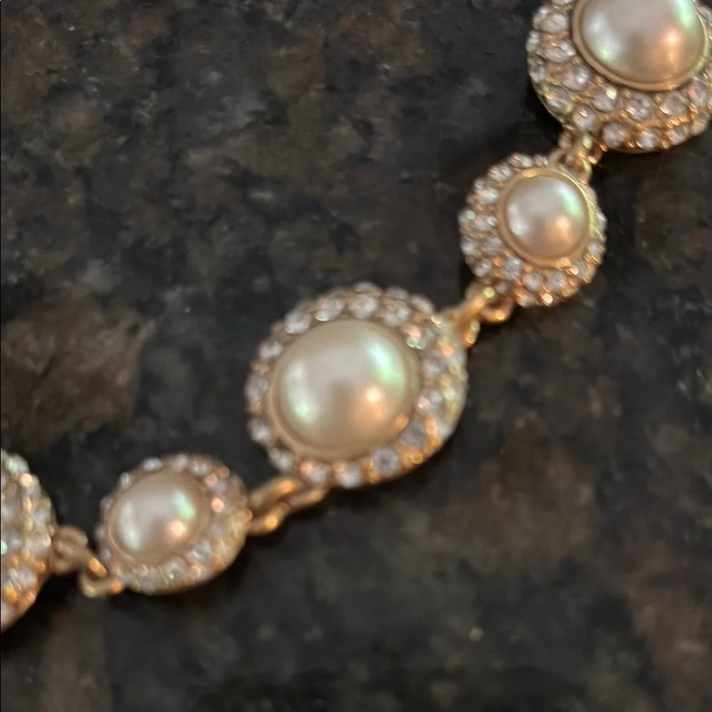 J. Crew Gold and Cream Necklace with Crystal Accents